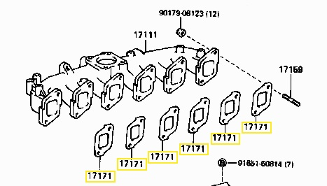 Gasket, Intake Manifold (manifold to head) - Toyota 2H - Each (6 pcs req) - 17171-68011