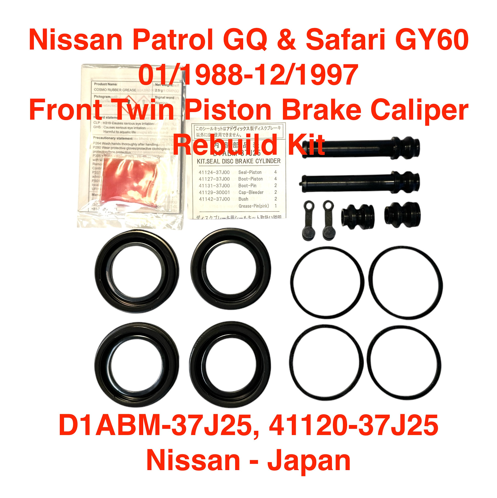Rebuild Kit, Brake Caliper - Front - Nissan Patrol GQ, Safari GY60 Twin Piston Caliper - 01/1988-12/1997 - Japan