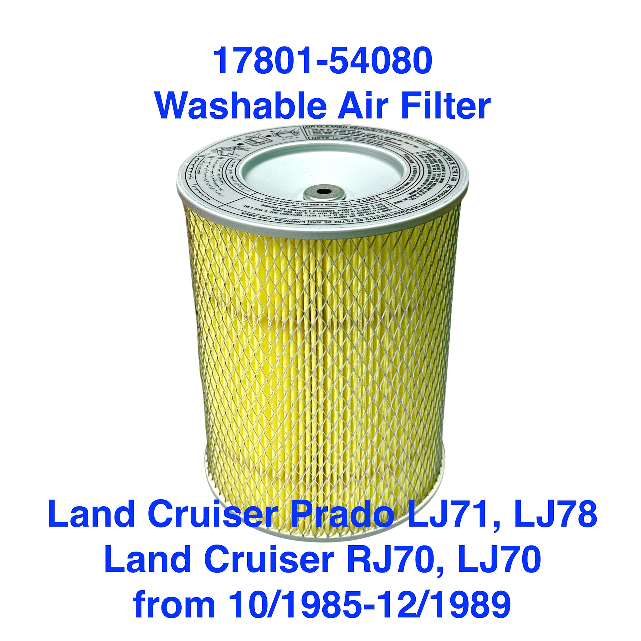 Air Filter - Toyota  Land Cruiser RJ70, LJ70 from 10/1985-12/1989 & Prado LJ71, LJ78 - 17801-54080 - Washable