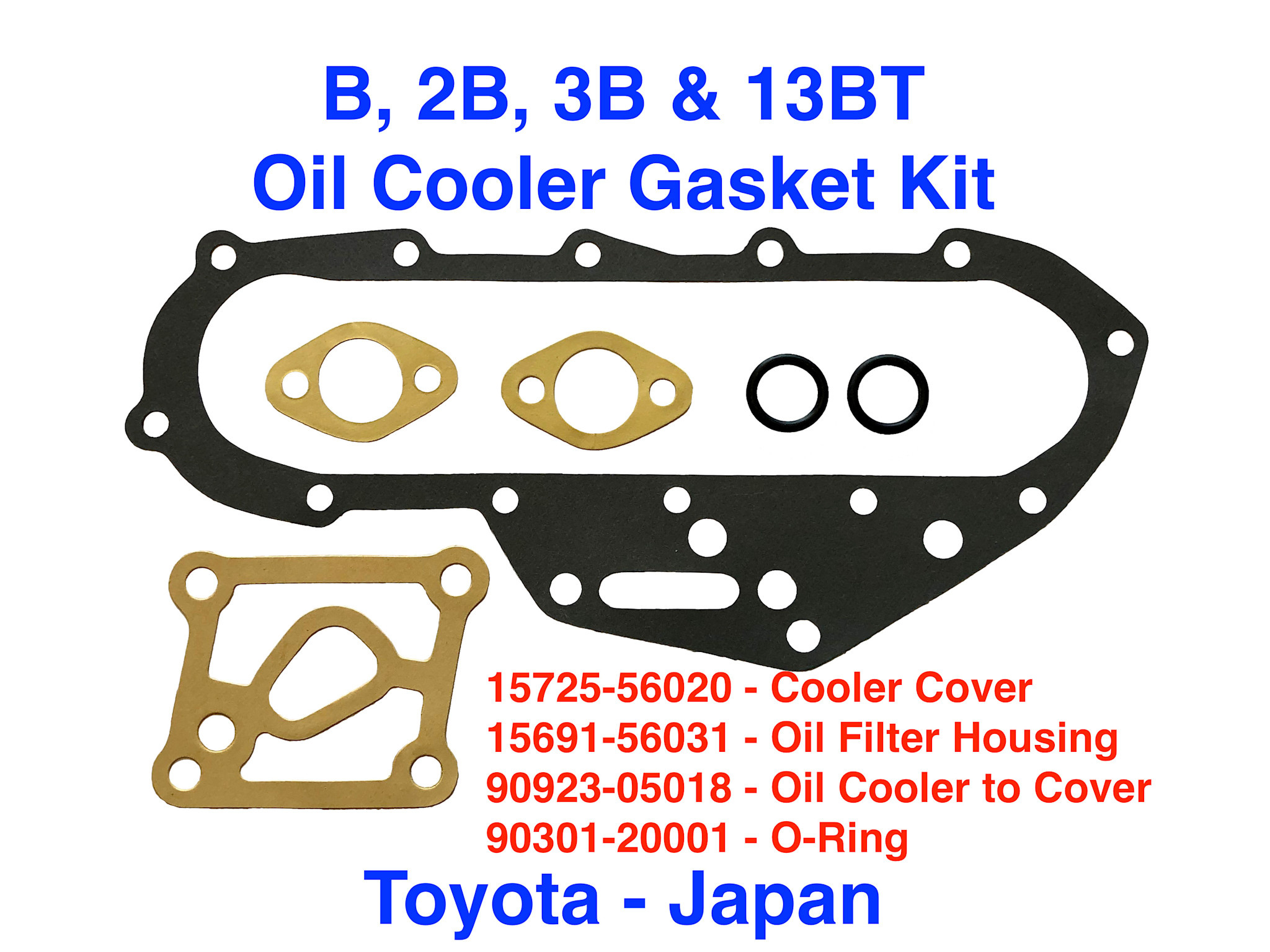 Gasket Kit, Oil Cooler Cover (6 pcs) - Toyota B series engines to 09/1988 (B, 2B, 3B, 13BT) - Genuine Toyota