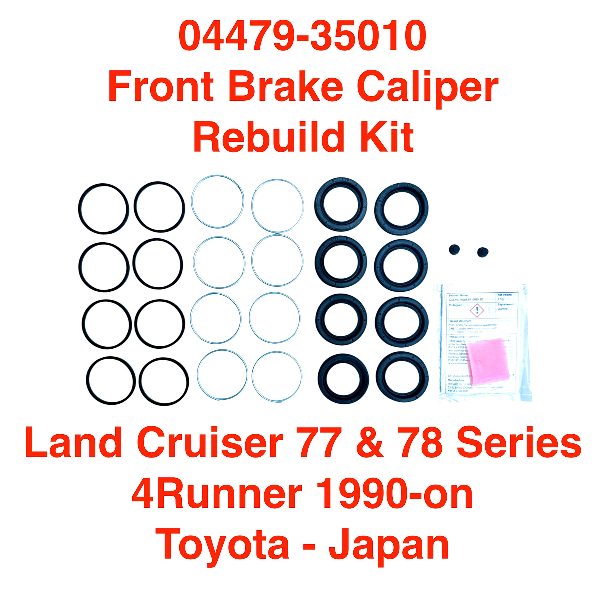 Rebuild Kit, Brake Caliper - Front - Land Cruiser 77 & 78 Series, 4Runner 1990-on  (one kit/both sides) - 04479-35010