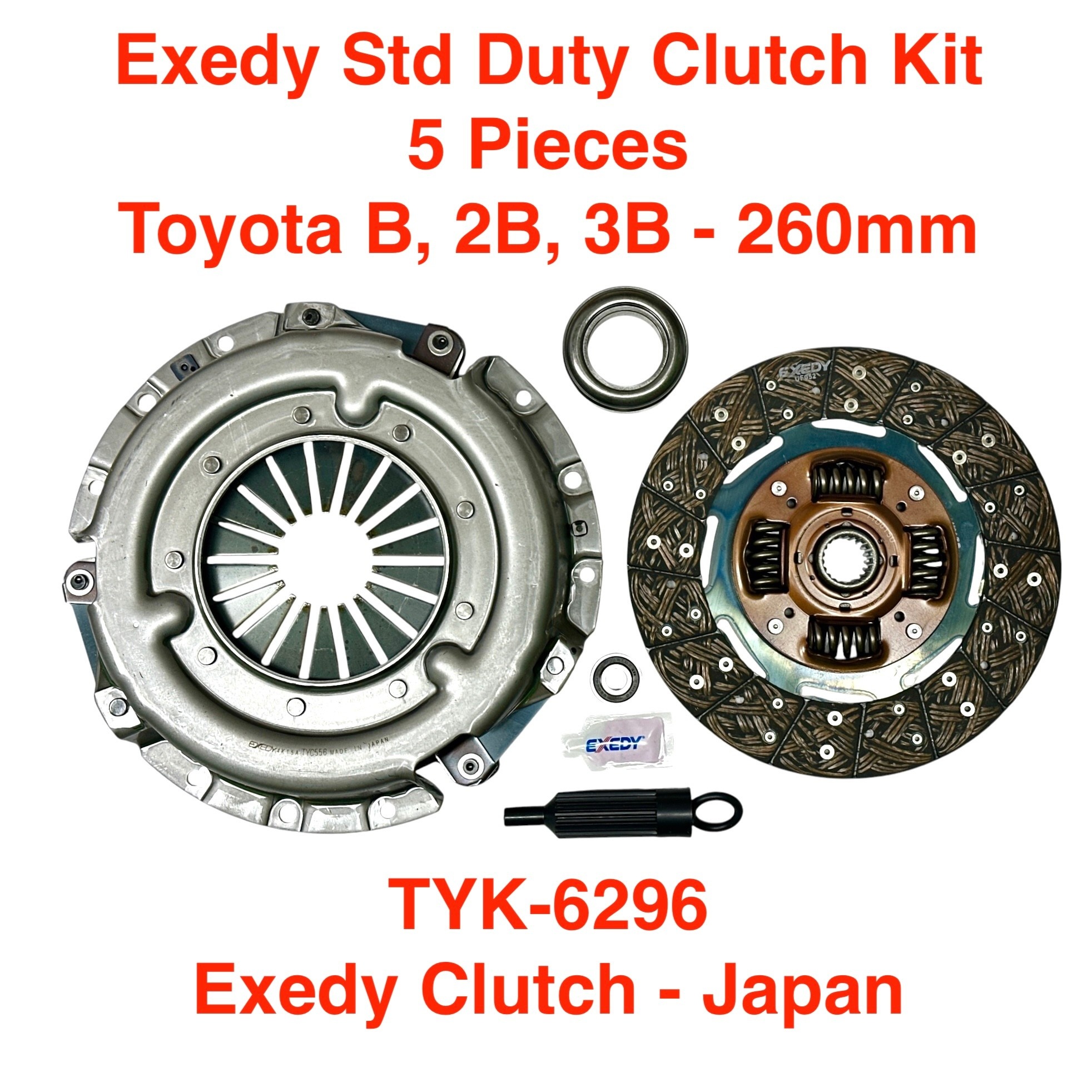 3B Clutch Kit, Exedy 5 pc. (Pressure Plate, Disc, Release & Pilot Brg, Align Tool) - Regular Duty, Exedy - Land Cruiser BJ42, BJ60, BJ70 (260mm x 21 spline)