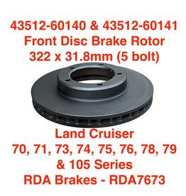 Disc Brake Rotor, Front 322x31.8mm (5 bolt) - Land Cruiser 70, 71, 73, 74, 75, 76, 78, 79 & 105 Series - 43512-60140, 43512-60141