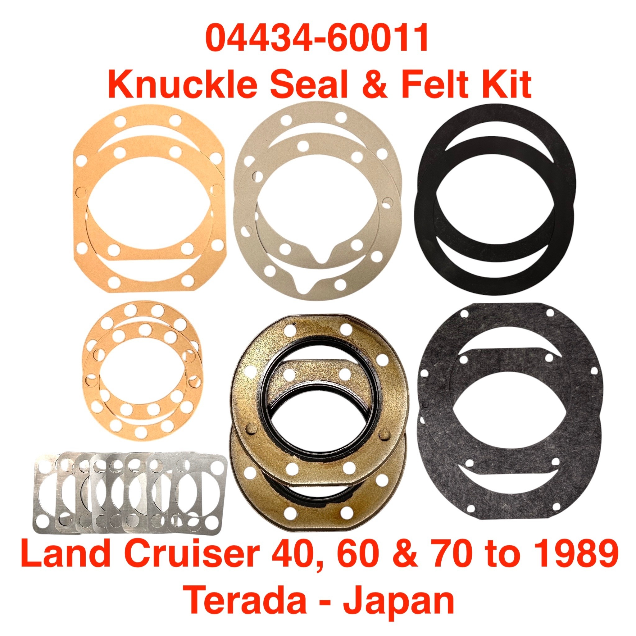 Knuckle Seal & Felt Kit, Land Cruiser 40, 60 & 70 Series up to 1989 (Terada) Japan - 04434-60011