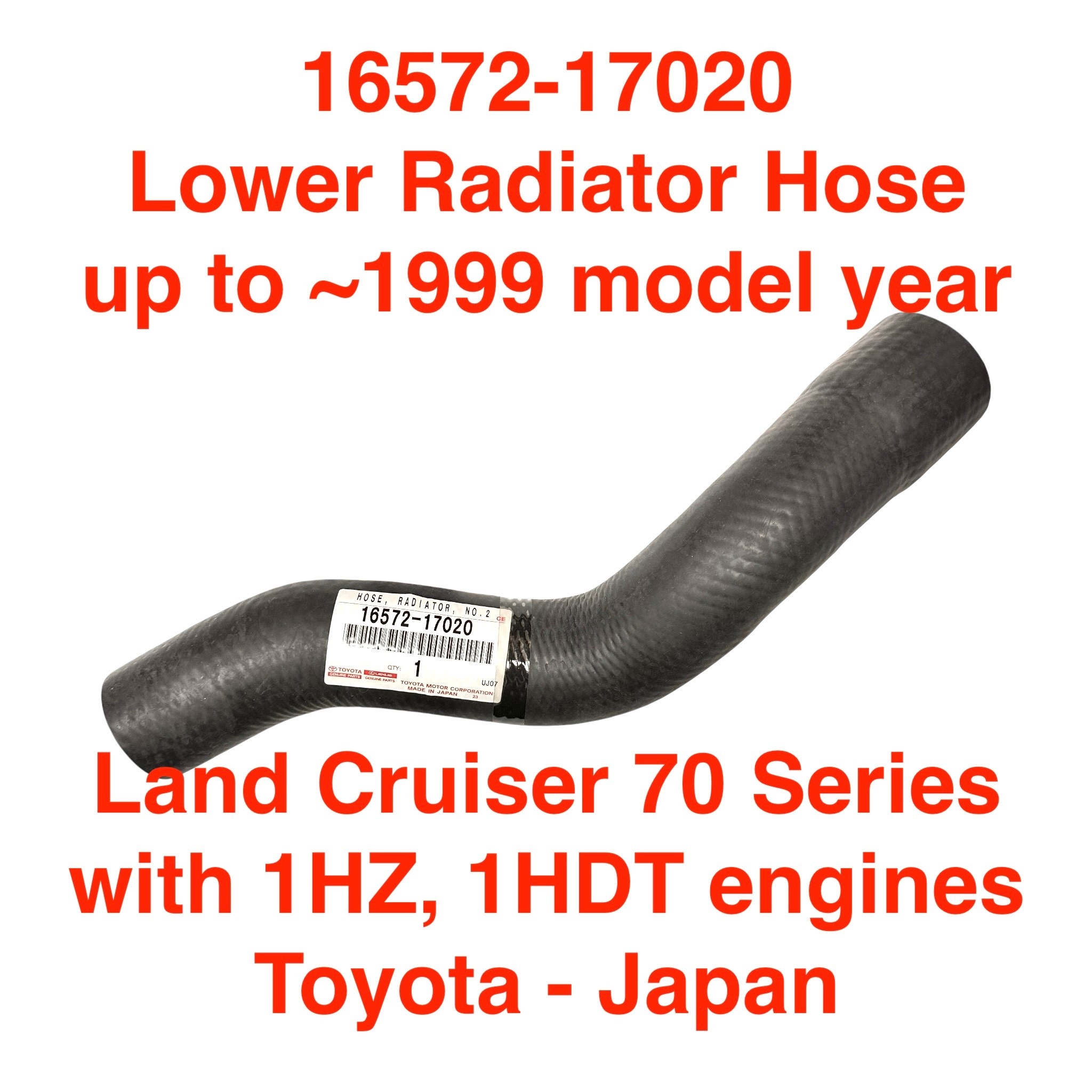 Lower Radiator Hose - Land Cruiser 70 Series with 1HZ, 1HDT engines (up to ~1999 model year) - 16572-17020