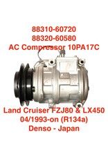 AC Compressor, Denso  (R134a) 10PA17C Land Cruiser FZJ80 & LX450 from 04/1993-on - 88310-60720 / 88320-60580