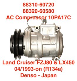 AC Compressor, Denso  (R134a) 10PA17C Land Cruiser FZJ80 & LX450 from 04/1993-on - 88310-60720 / 88320-60580