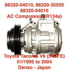 AC Compressor, Denso 10PA15L - Toyota Tacoma V6 (5VZFE) from 01/1995 to 2004 - 88320-04010, 88320-35550, 88320-04010