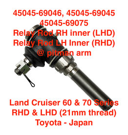 Tie Rod End, Relay Rod RH inner (LHD), LH Inner (RHD) @ pitman arm - Land Cruiser 60 & 70 Series RHD & LHD (21mm thread) - (45045-69075) 45045-69045