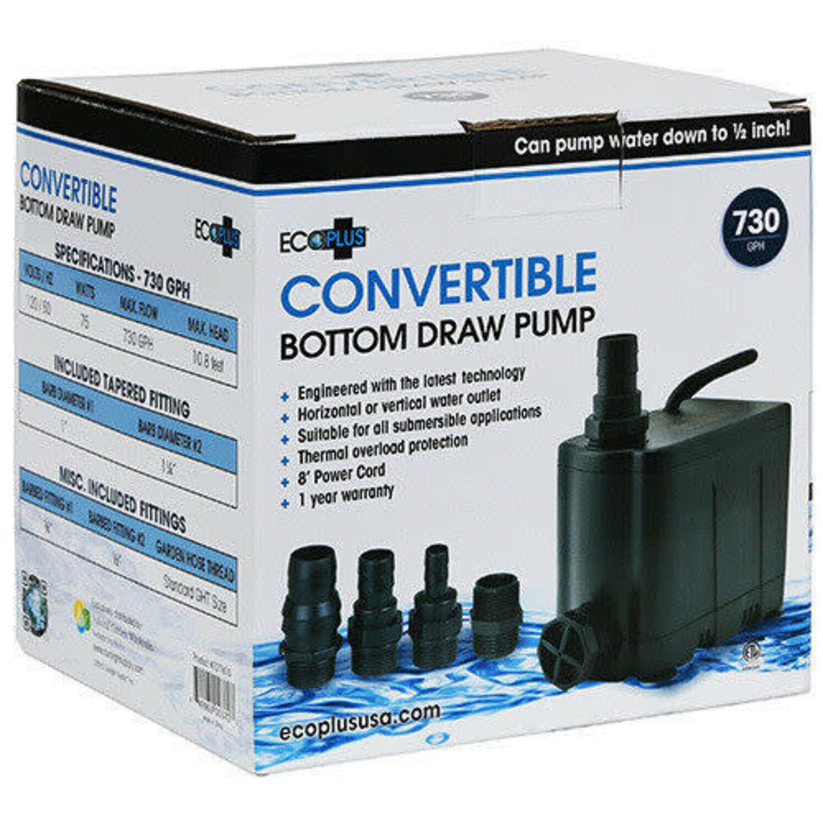 Eco Plus EcoPlus Convertible Bottom Draw Water Pump 730 GPH