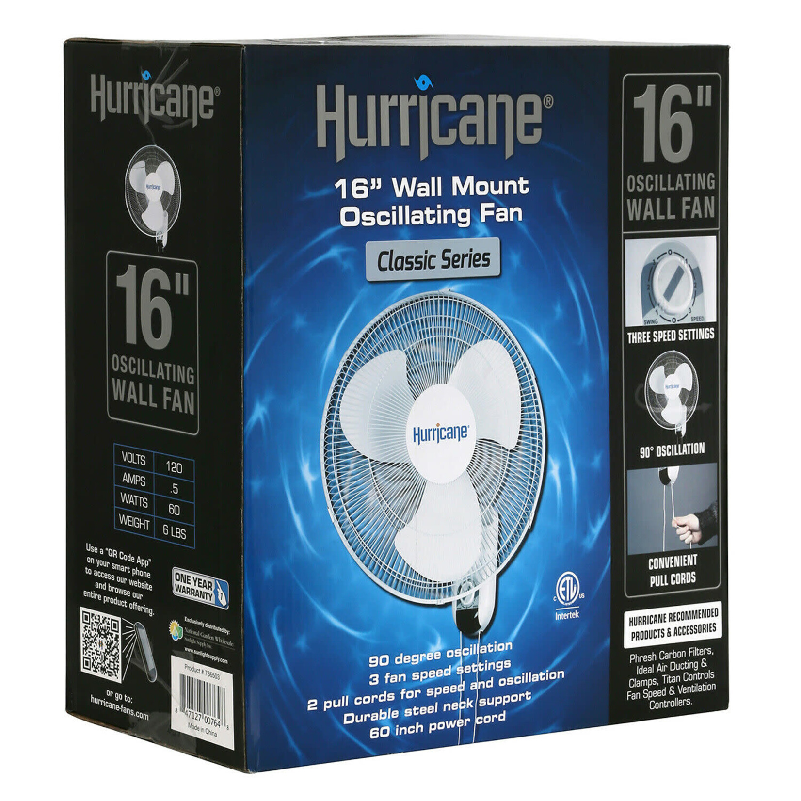 Hurricane Hurricane Classic Oscillating Wall Mount Fan 16 in