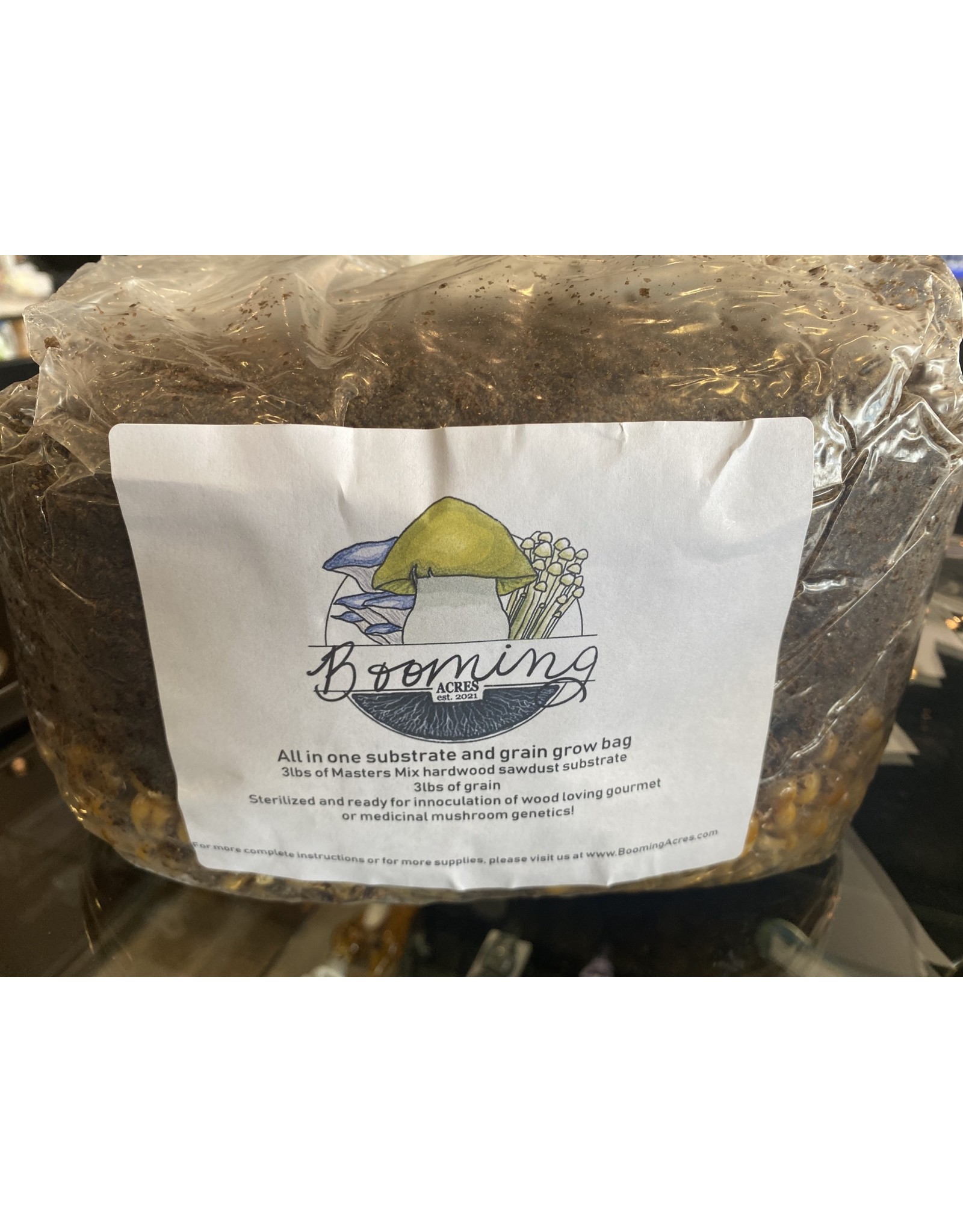 Booming Acres Magical Booming Acres 5lb All in One Mushroom Growing Bag with Grain and Hardwood Sawdust - in box