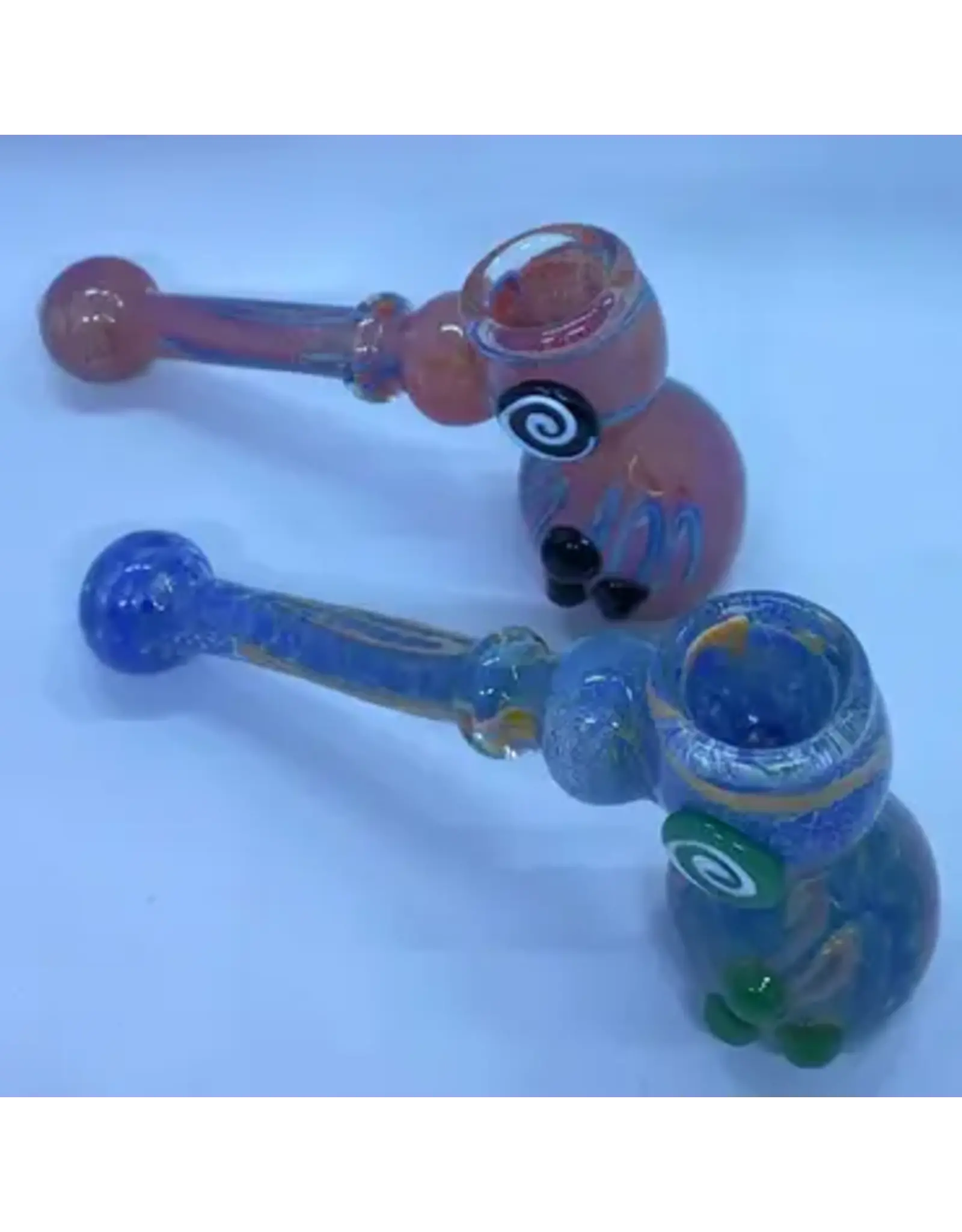 Smokerz Glass 7" Frit Design Spiral Button Bubbler