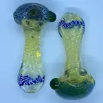 Smokerz Glass SMKZ    4" Frit Head Silver Fume Swirls Latticinio Mouth       C153