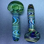 Smokerz Glass SMKZ         5" Blue/Green Tube Silver Wave Lines   Y212