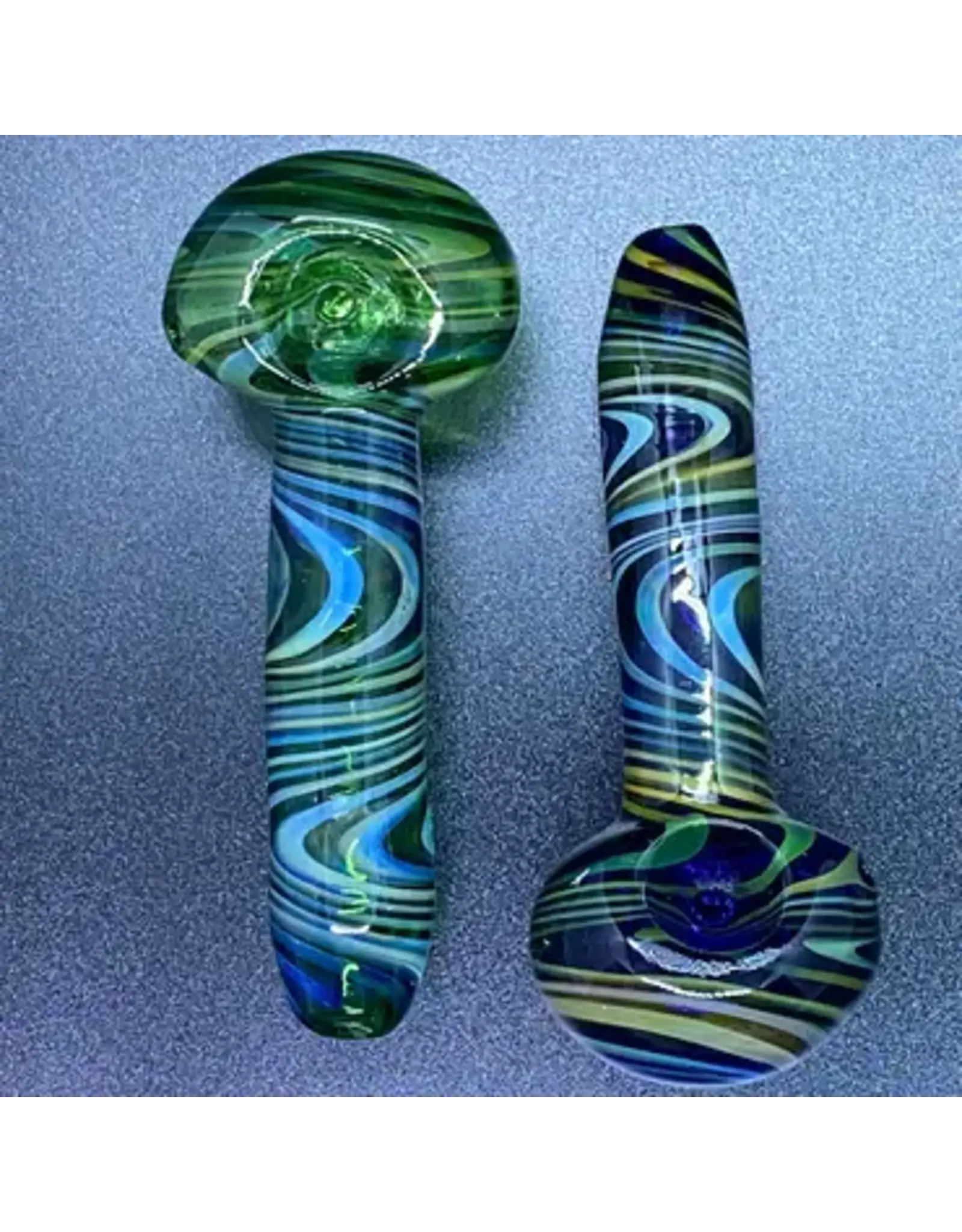 Smokerz Glass SMKZ         5" Blue/Green Tube Silver Wave Lines   Y212