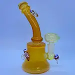 Smokerz Glass SMKZ               7.5" Premium Honey Bee Marbles Yellow Fumed Mini Water Pipe            SR41