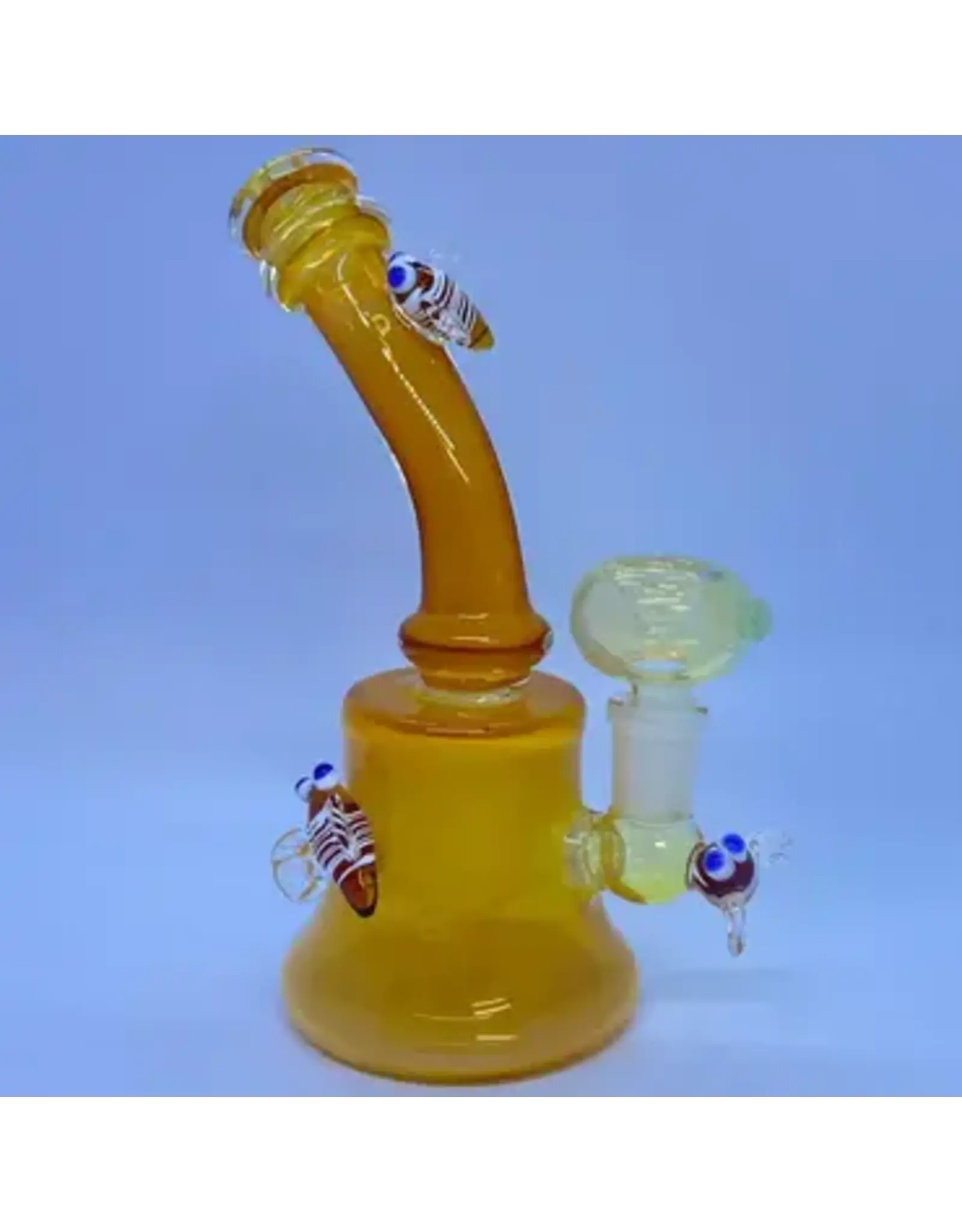 Smokerz Glass SMKZ               7.5" Premium Honey Bee Marbles Yellow Fumed Mini Water Pipe            SR41
