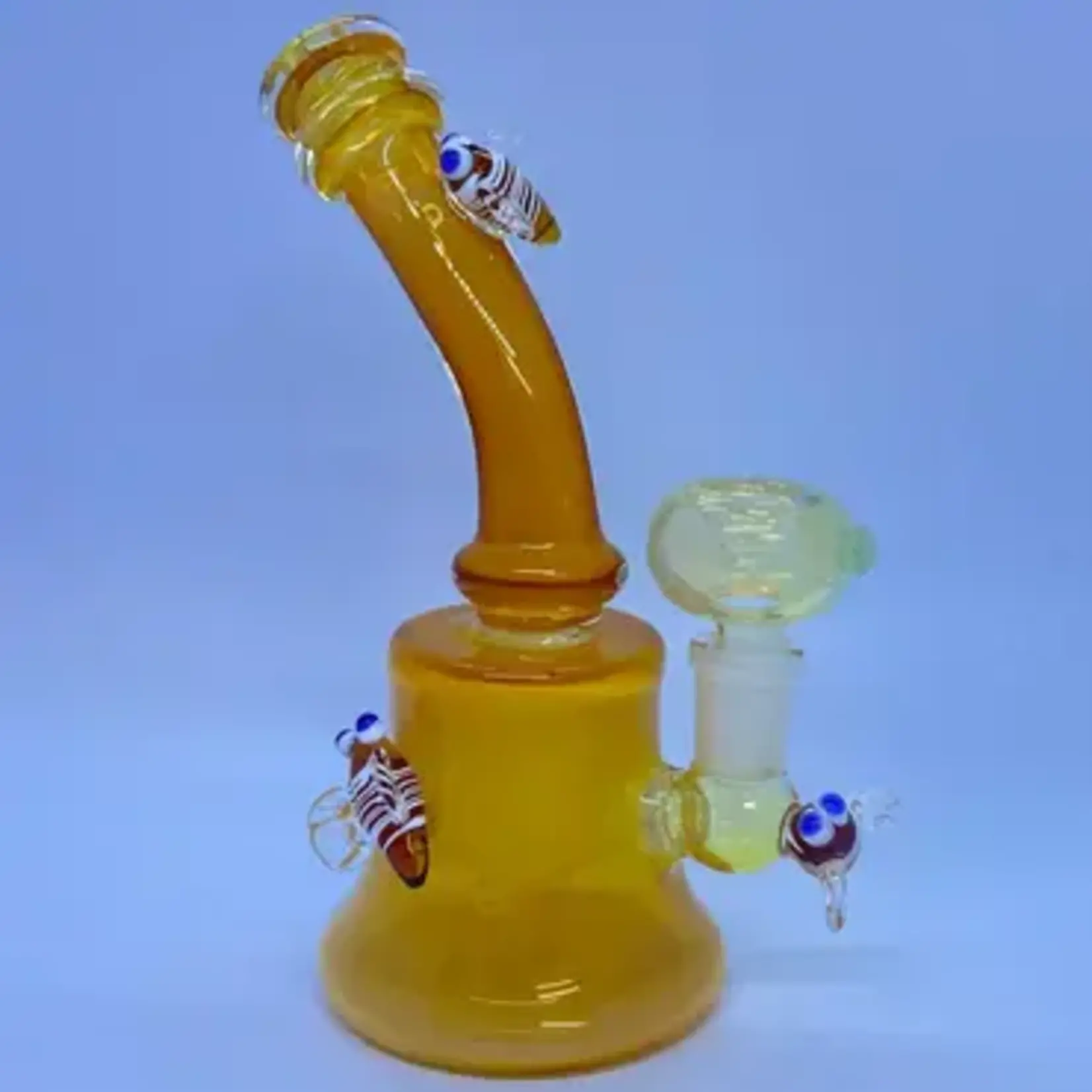 Smokerz Glass SMKZ               7.5" Premium Honey Bee Marbles Yellow Fumed Mini Water Pipe            SR41