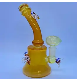 Smokerz Glass SMKZ               7.5" Premium Honey Bee Marbles Yellow Fumed Mini Water Pipe            SR41