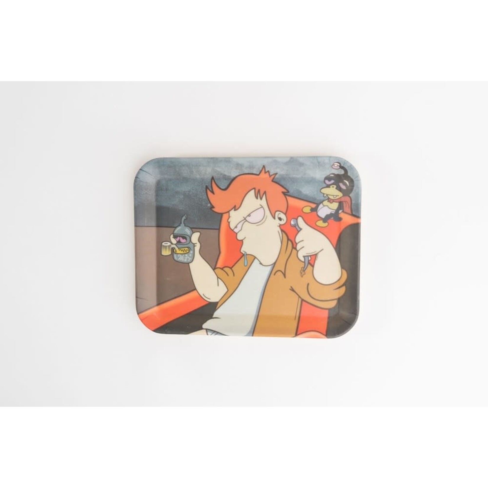 Smokerz Glass SMKZ   Faded Ginger Man Fry and Bender Futurama  (Med) Bamboo Tray   TB04