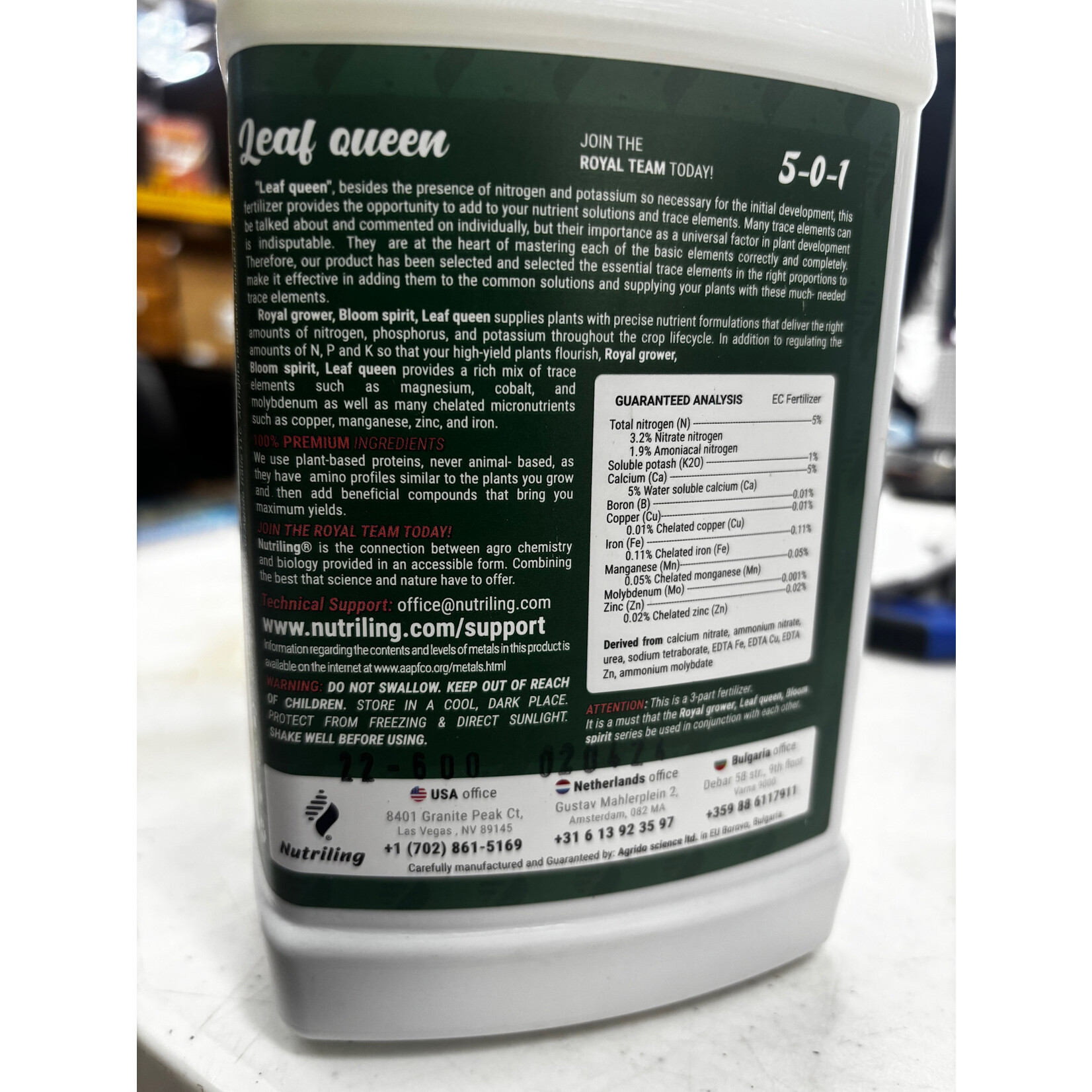 Nutriling Nutriling Leaf Queen 5-0-1 Quart Micro Nutrients for Plants - Comprehensive House Plant Fertilizer, Fruit Tree Fertilizer, Vegetable Fertilizer