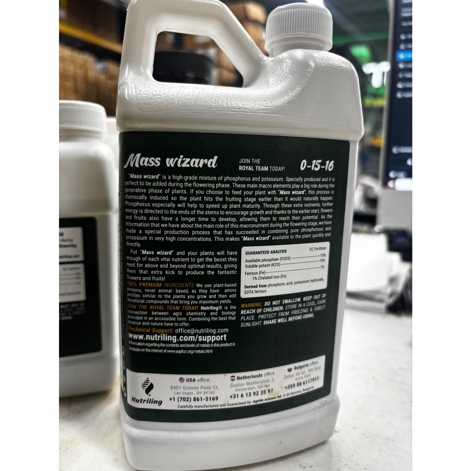 Nutriling Nutriling Mass Wizard 0-15-16 Quart  Big Bloom Booster Fertilizer for Flowers - High in Phosphorus and Potassium Vegetable Fertilizer, Hydrangea Fertilizer, Orchid Food and Hydroponic Plant Food for Big Bud