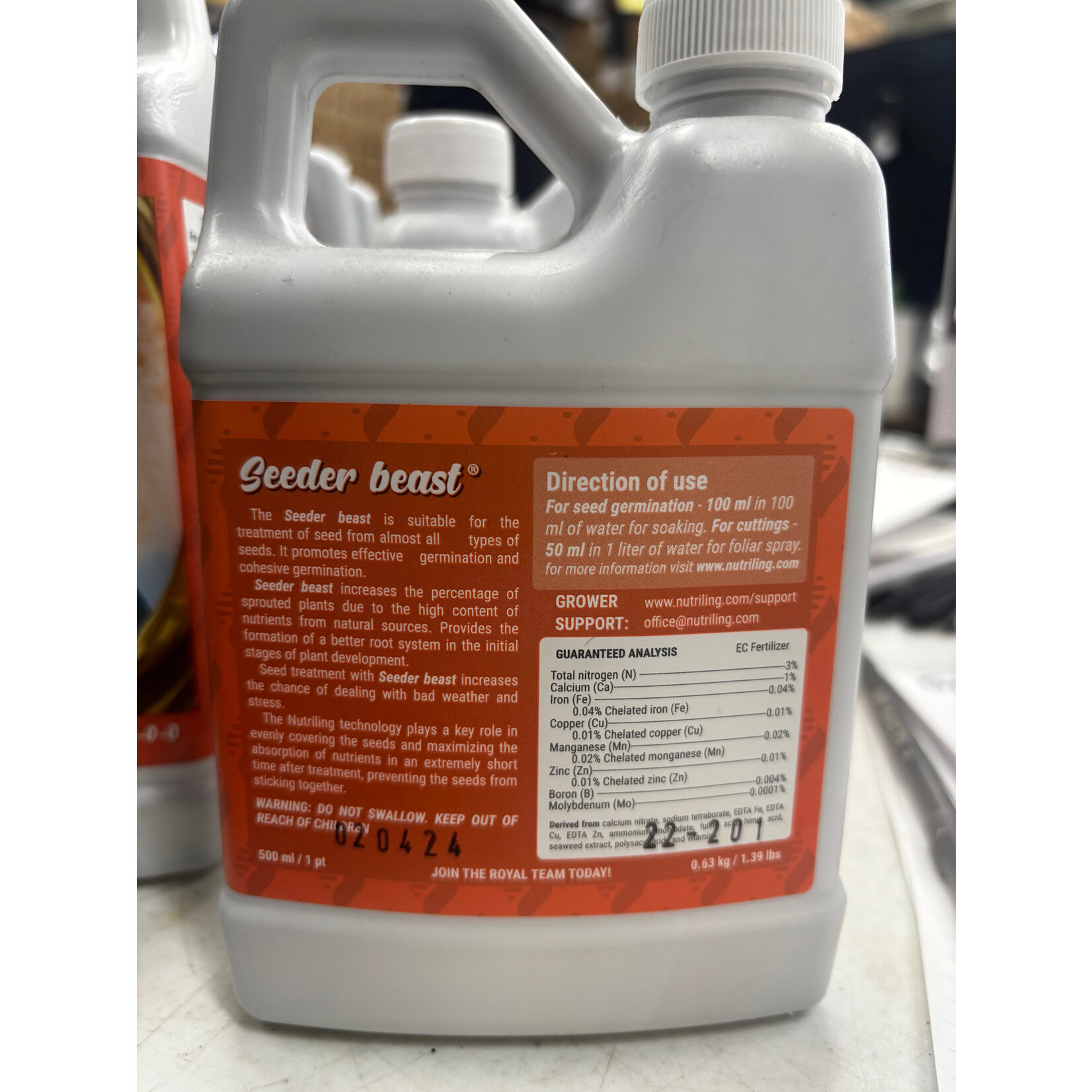 Nutriling Nutriling Seeder Beast  Pint   Root Stimulator for Plants and Seed Germination 3-0-0 Seeder Beast for House Plant and Root Stimulator for Plant Cuttings