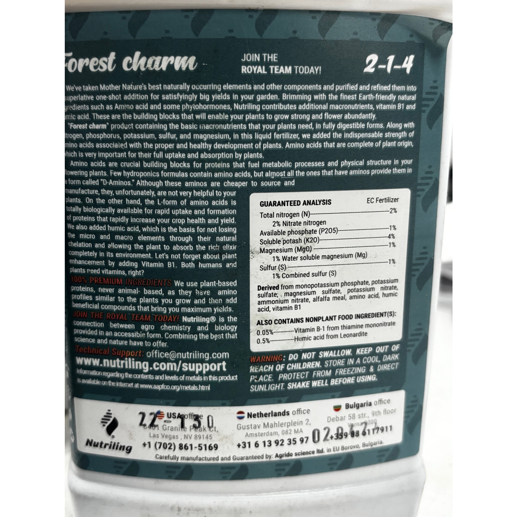 Nutriling Nutriling Quart  Forest Charm  2-1-4  Grow Big Fertilizer Plus Humic Acid, NPK Fertilizer, Plant Fertilizer for Houseplants, Liquid Fertilizer Indoor Plants Liquid Plant Food Outdoor. Fertilizer Vegetable Garden