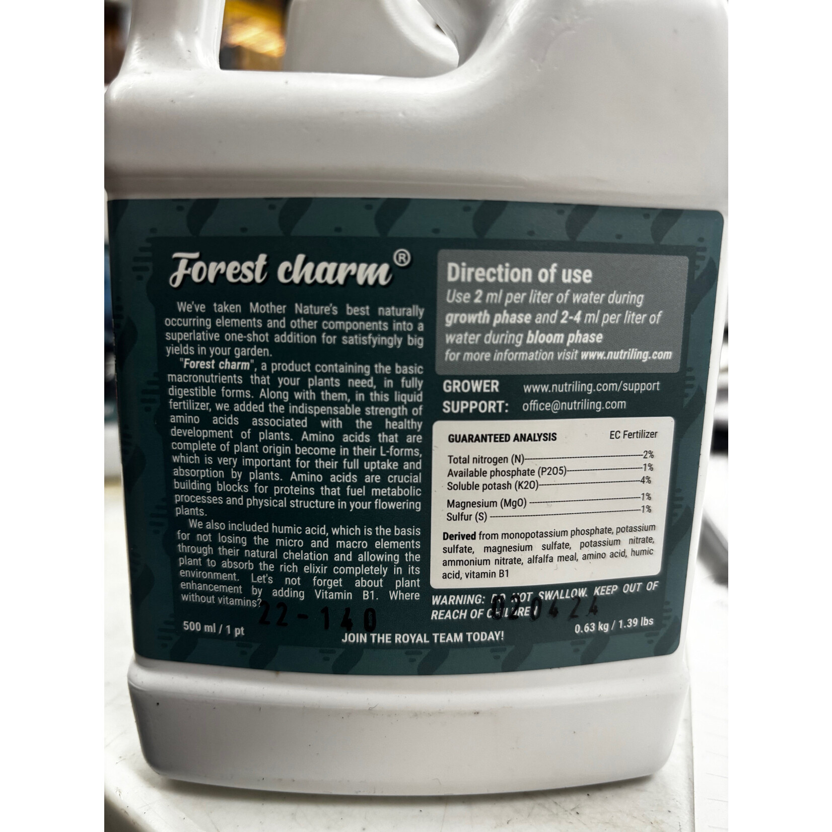 Nutriling Nutriling  pint   Forest Charm  2-1-4 Grow Big Fertilizer Plus Humic Acid, NPK Fertilizer, Plant Fertilizer for Houseplants, Liquid Fertilizer Indoor Plants Liquid Plant Food Outdoor. Fertilizer Vegetable Garden