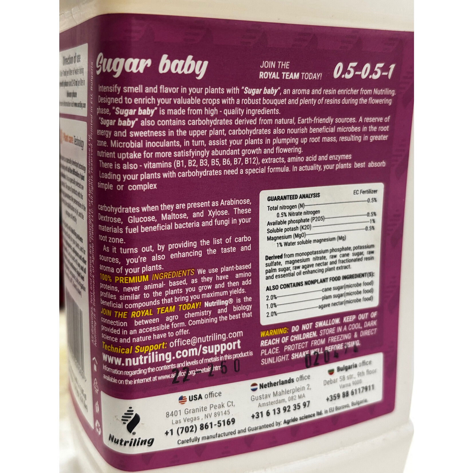 Nutriling Nutriling   Sugar Baby .5-.5-1   Quart Terpenes Enhancer - Hydroponic Nutrients for Big Bud and Bud Candy Taste. Use as Soil Flower Food and Hydroponic Plant Food - Sugar Baby 0-1-1 Bloom Booster Terpinator by Nutriling