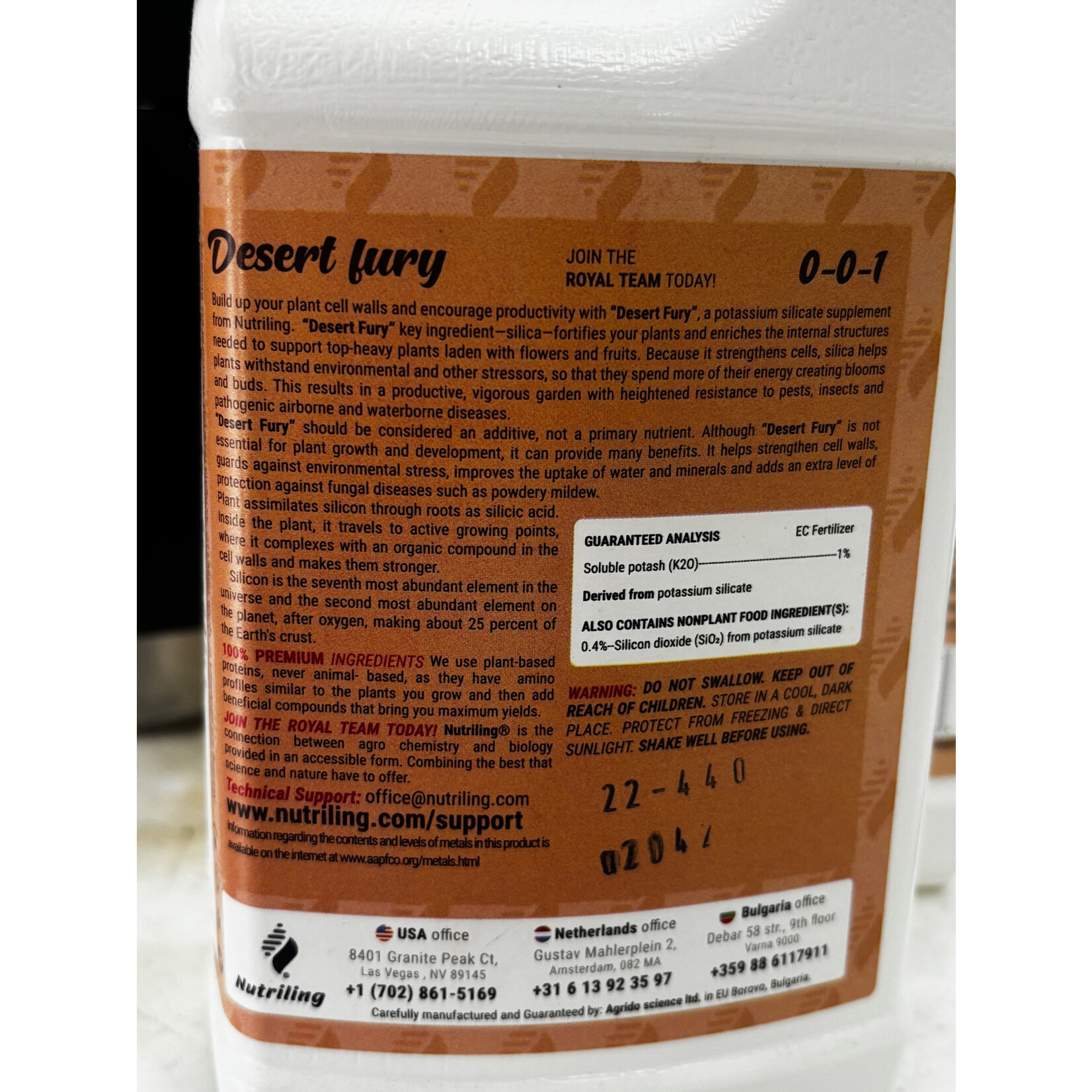 Nutriling Nutriling Desert Fury 0-0-1  Quart   Silica for Plants - Hydroponic Plant Food Enhances Cell Walls, Boosts Plant Strength. Ideal for Cactus, Bougainvillea, and Succulent Fertilizer  Silica Fertilizer