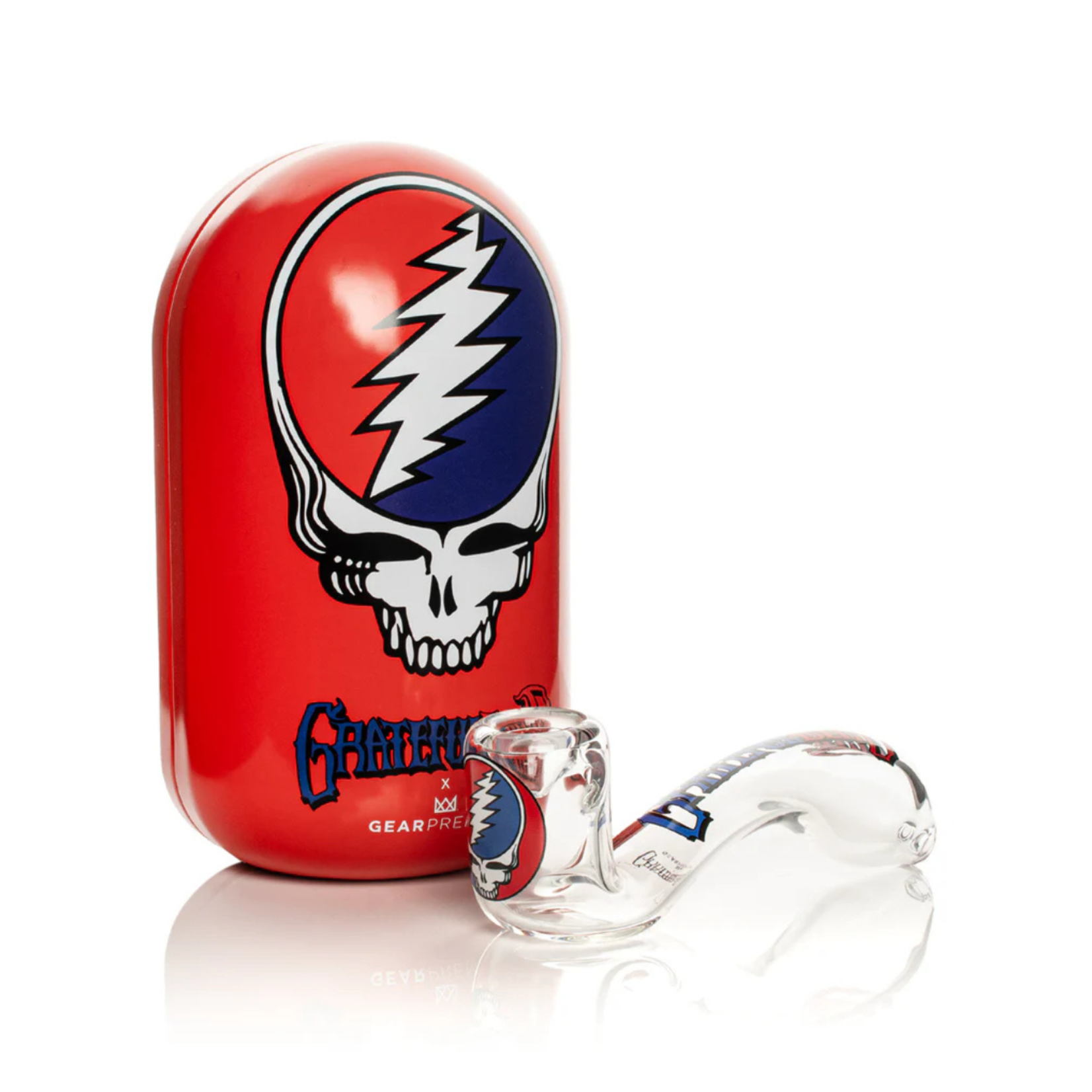 Red Tin  Authentic Grateful Dead x GEAR Premium® 5.5" Steal Your Face Sherlock Hand Pipe in Collectible Tin