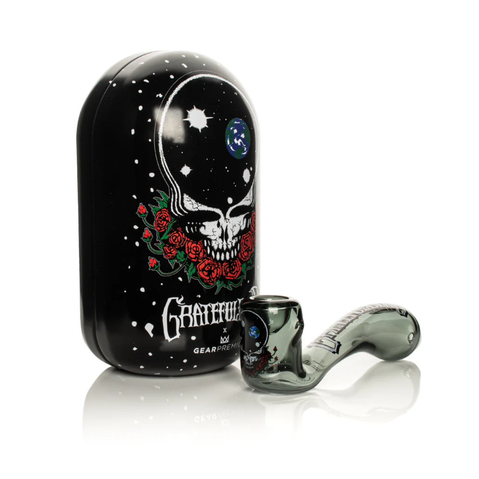 Black Tin  Authentic Grateful Dead x GEAR Premium® Grateful Dead x GEAR Premium® 5.5" Space Your Face Sherlock Hand Pipe in Collectible Tin