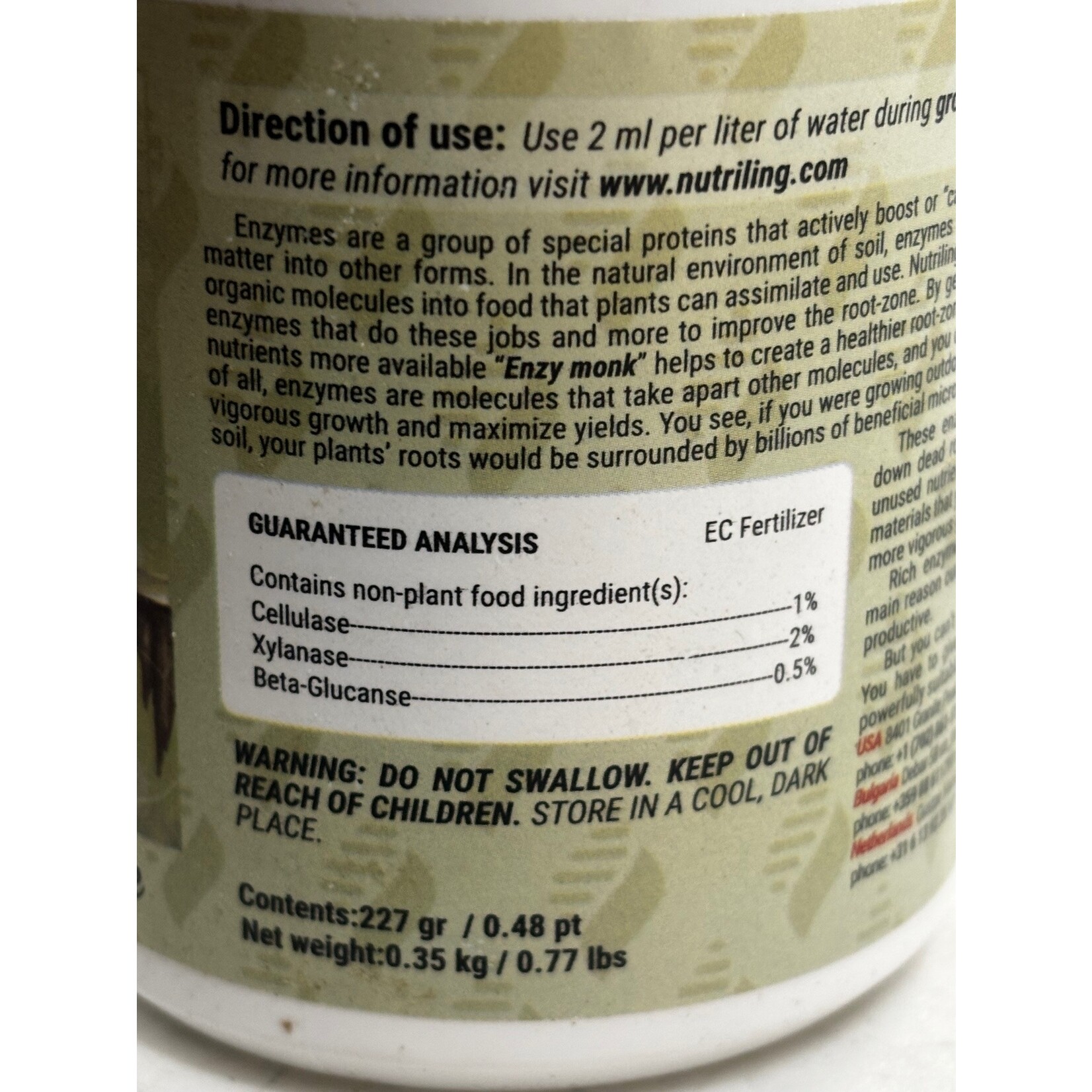 Nutriling Nutriling Enzy Monk .48 pint  Plant Enzymes Fertilizer - Enzy Monk Root Rot Treatment for Trees, Indoor Outdoor Garden, Rooting Powder for Plants. 8 OZ - 200 Gallons of Water