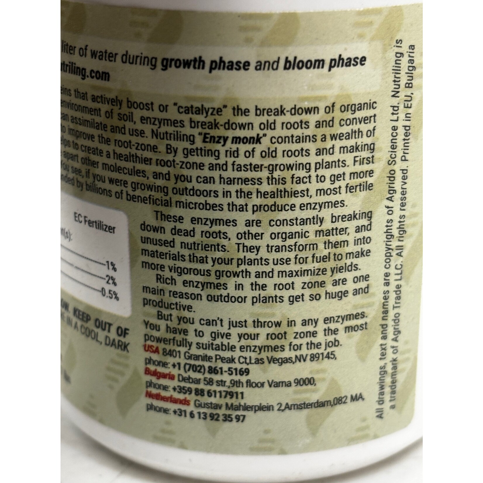 Nutriling Nutriling Enzy Monk .48 pint  Plant Enzymes Fertilizer - Enzy Monk Root Rot Treatment for Trees, Indoor Outdoor Garden, Rooting Powder for Plants. 8 OZ - 200 Gallons of Water