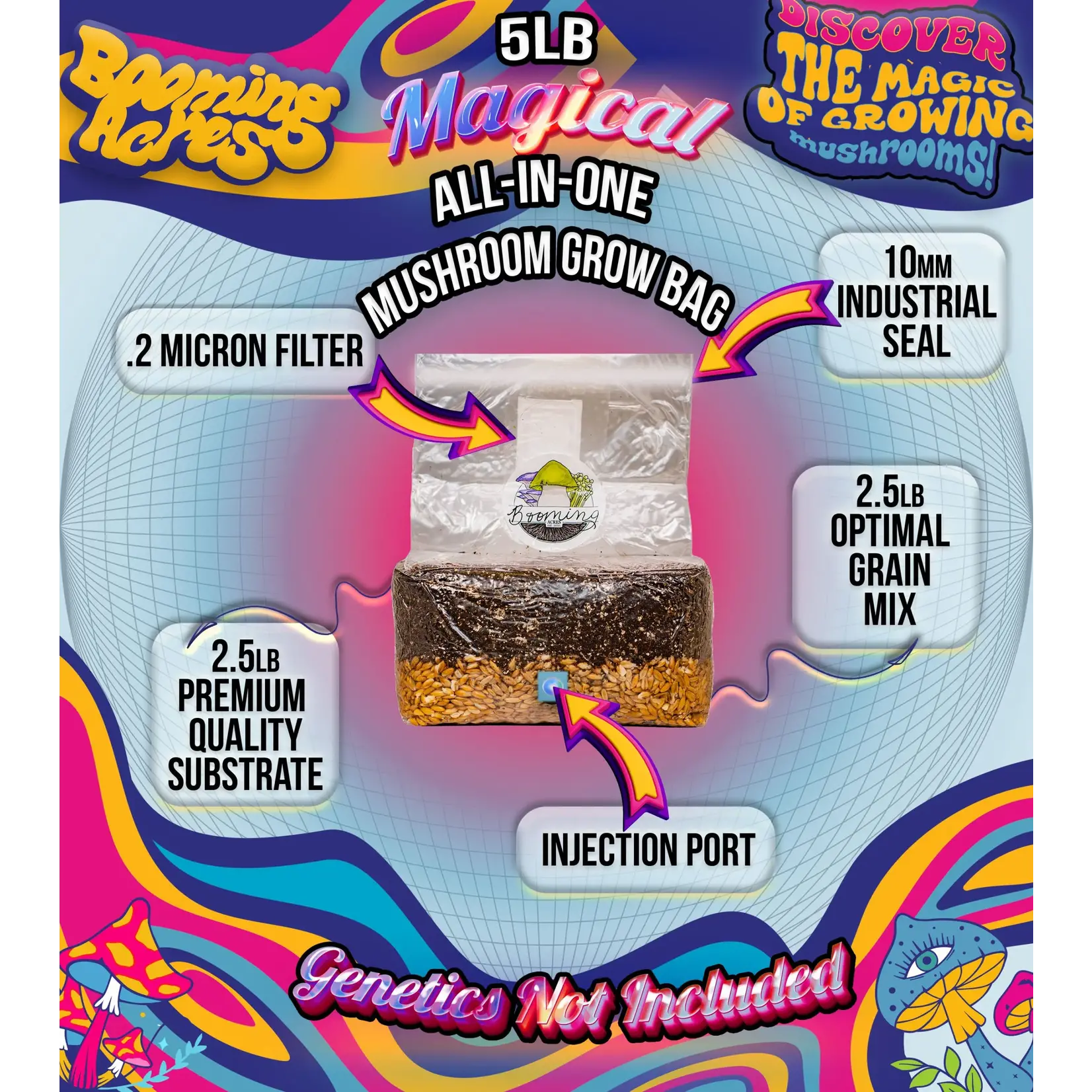 Booming Acres Magical Booming Acres 5lb All in One Mushroom Growing Bag  in box