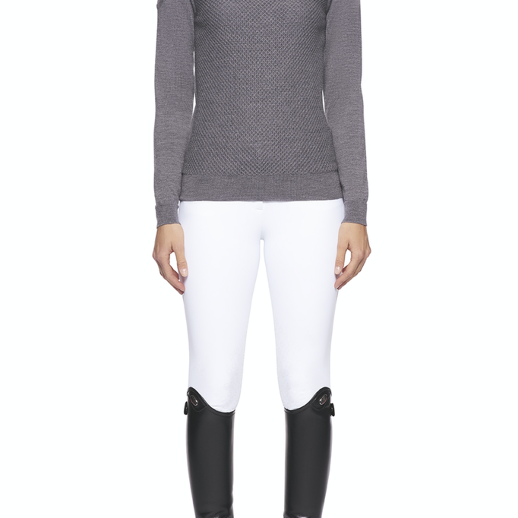 Cavalleria Toscana MAD102 Cavalleria Toscana Women’s Wool Knit Honeycomb Crew Neck Sweater