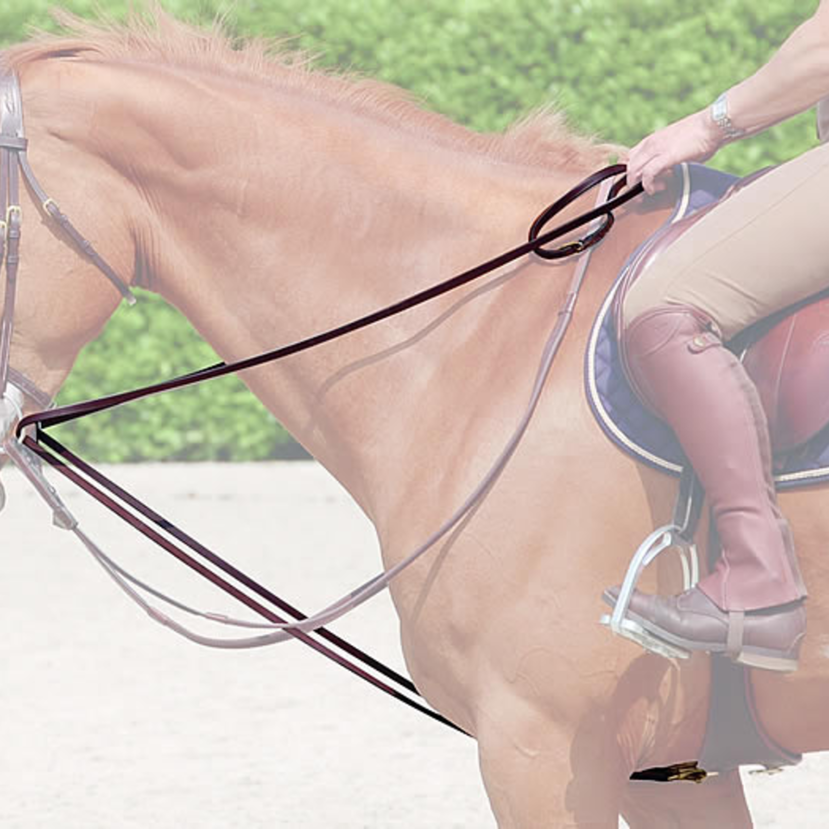 Dy'on DY08A Dy’on Collection Full Leather Draw Reins, Cream Stitching, Brass Hardware, removable leather girth loop