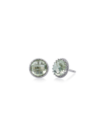 18kW Green Amethyst Checkerboard Cut Crown Collection Stud Earrings