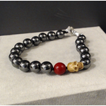 Hematite, Red Coral & Single Bone Beaded Men’s Bracelet