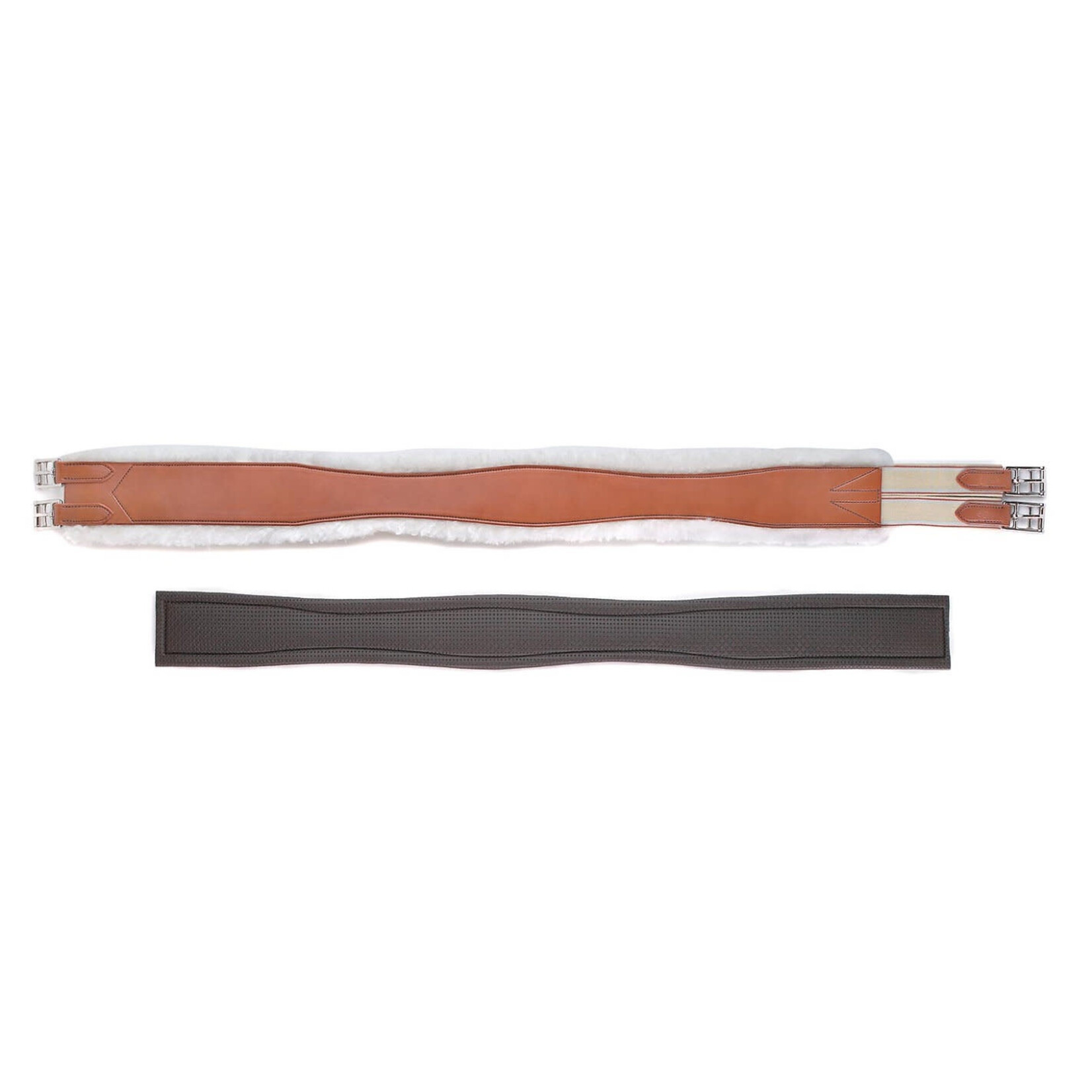 Horse Fare Leather Overlay Girth - Removable Sheepskin + Fancy Stitch