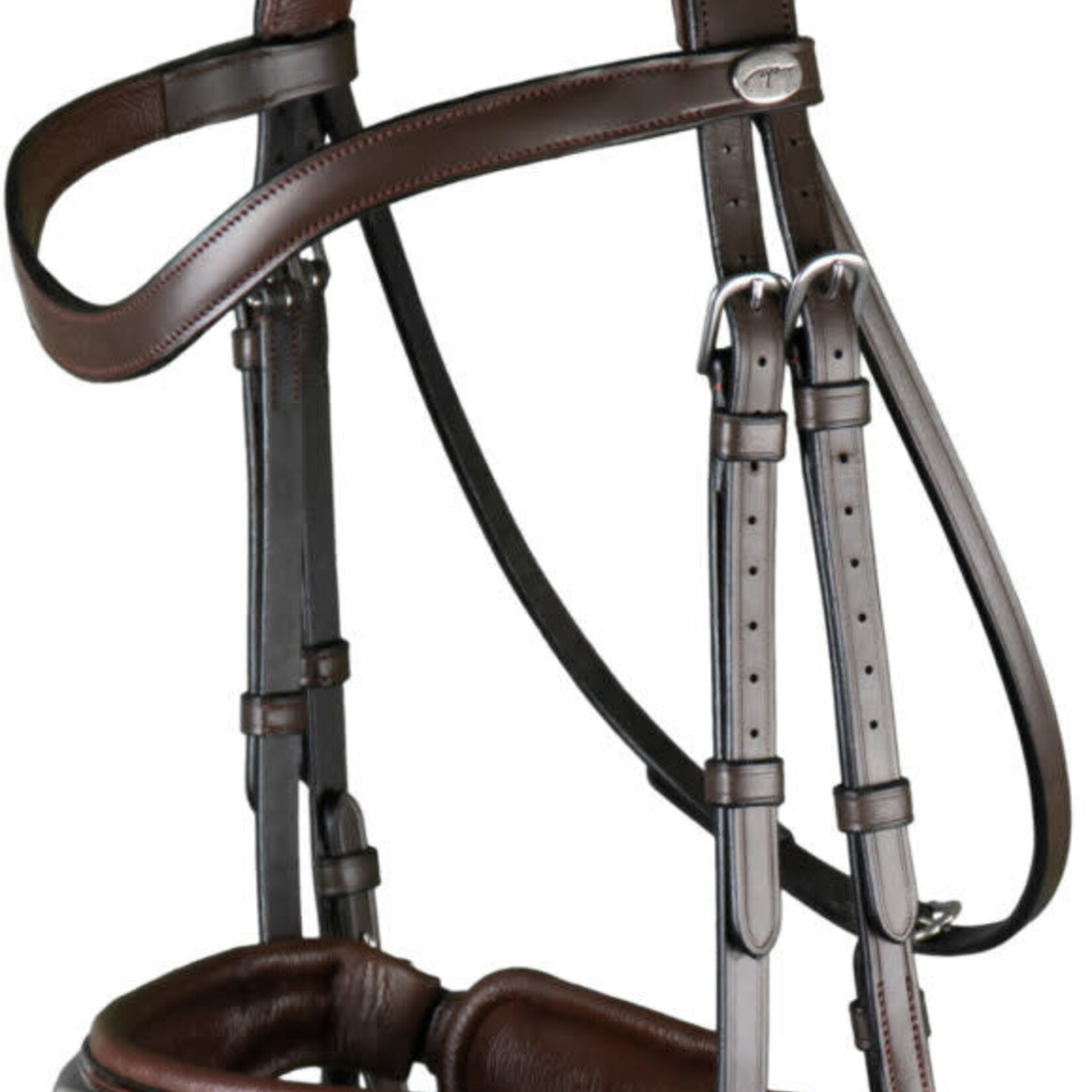 Dy'on WODCAM Dy'on Flat Leather Dressage Snaffle Bridle -Large crank flash noseband bridle, black padding. Reins sold separately.