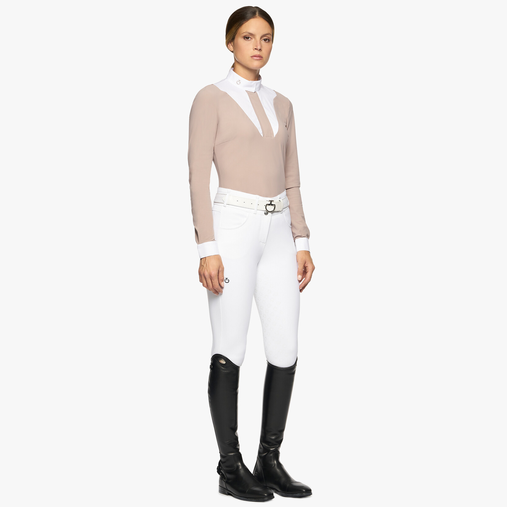 Cavalleria Toscana CAD212. Cavalleria Toscana Women's Jersey L/S Competition Shirt w/Poplin Bib