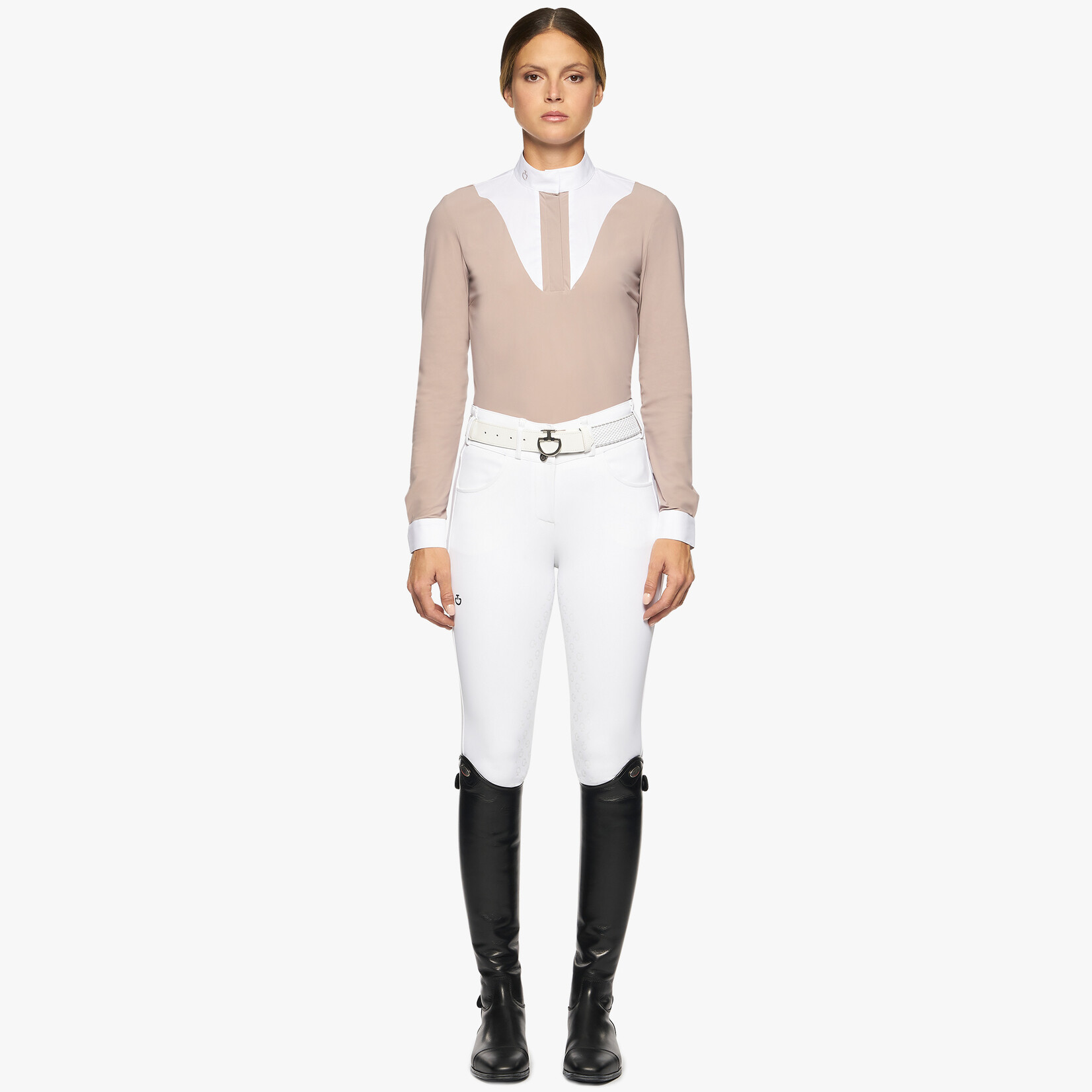 Cavalleria Toscana CAD212. Cavalleria Toscana Women's Jersey L/S Competition Shirt w/Poplin Bib