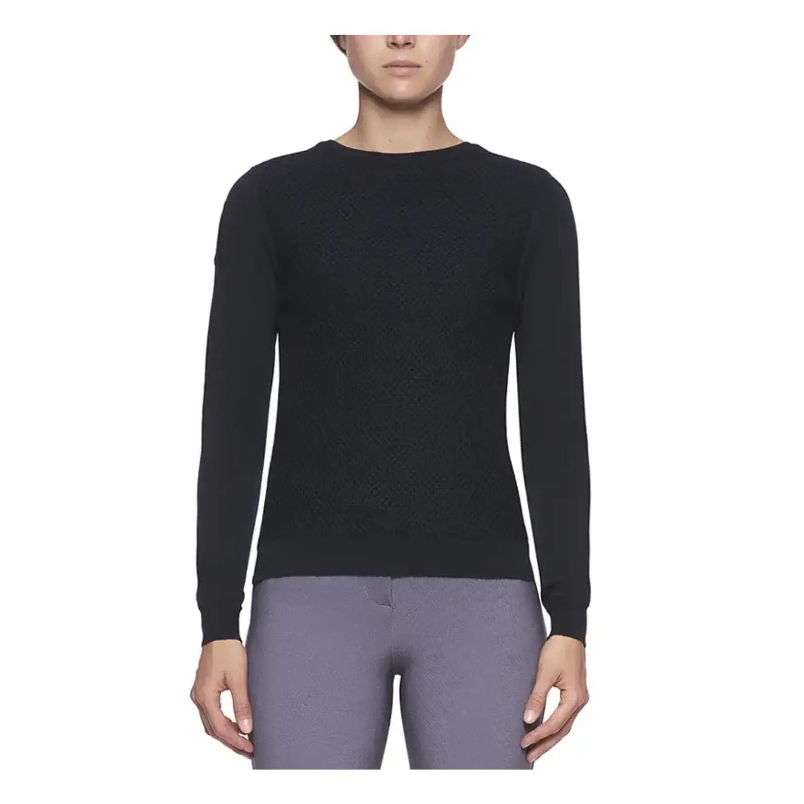 Cavalleria Toscana MAD102 Cavalleria Toscana Women’s Wool Knit Honeycomb Crew Neck Sweater