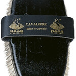 Haas HAAS Cavaliere Brush, Black and White with logo and rim of raised bristles on the outside to remove fine dust