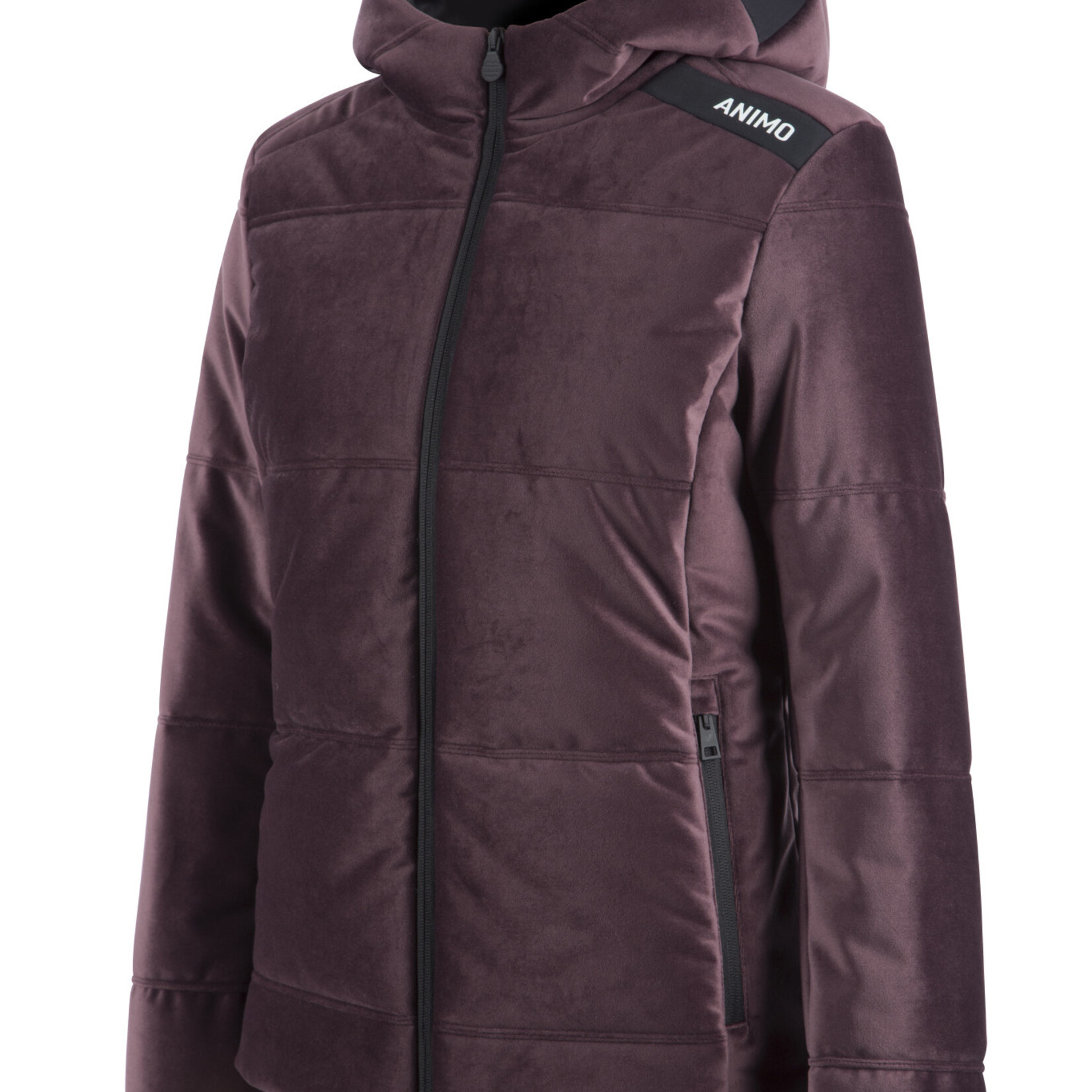 Animo Animo Liviero Women's padded Ultra-soft and Cozy Jacket with snap-down hood and elegant Crystal logo on shoulder and framing the hood
