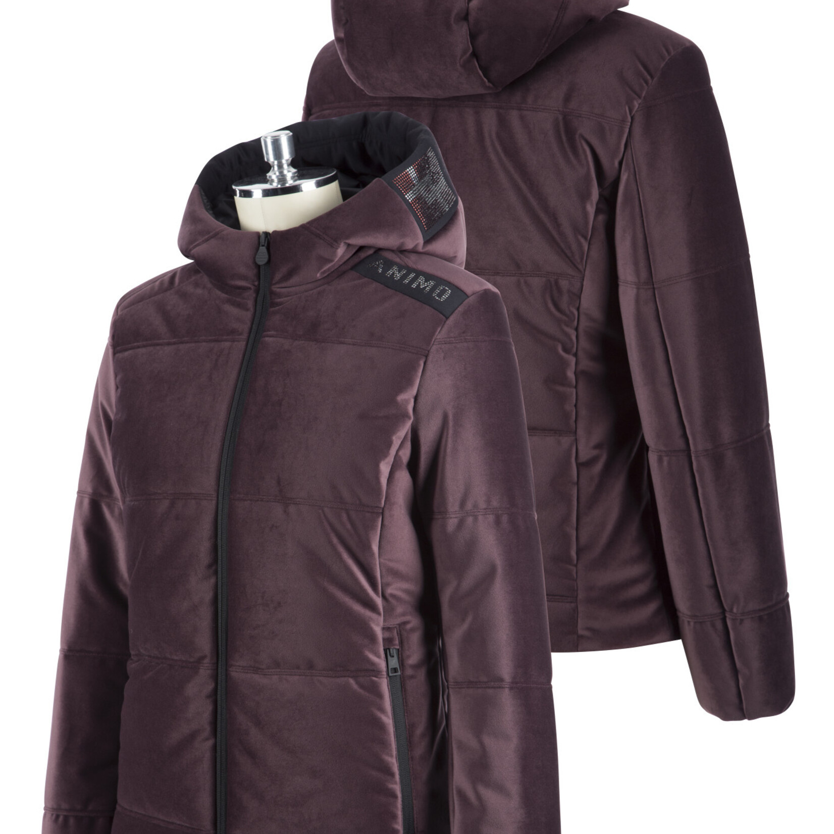 Animo Animo Liviero Women's padded Ultra-soft and Cozy Jacket with snap-down hood and elegant Crystal logo on shoulder and framing the hood