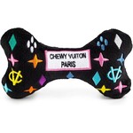 Haute Diggity Dog Black Monogram Chewy Vuiton Bone Squeaker Dog Toy, XL